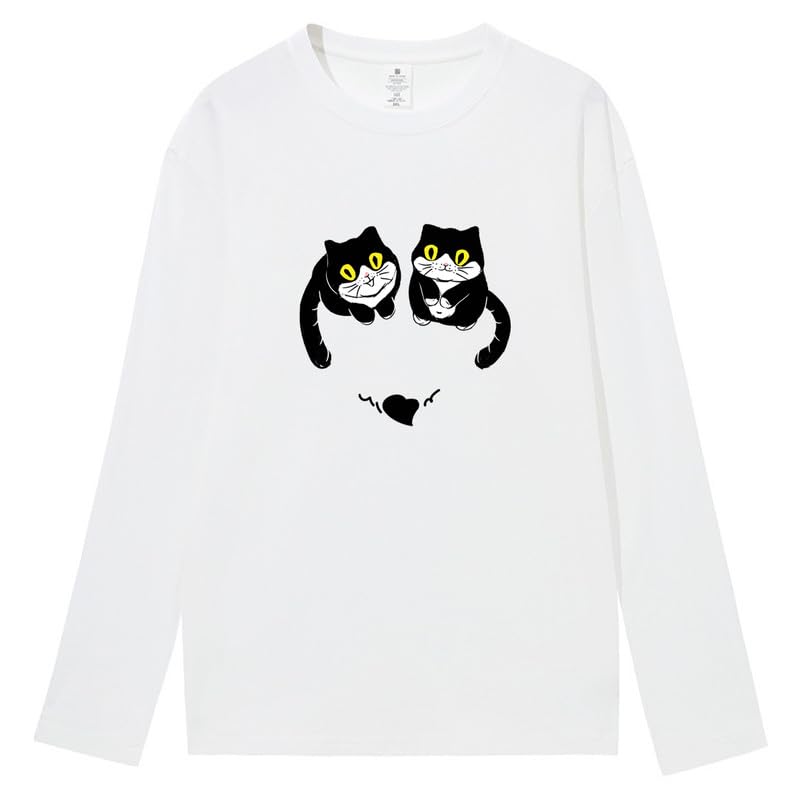 CORIRESHA Women's Teen Cute Cat Crew Neck Long Sleeve Casual Fall Heart T-Shirt