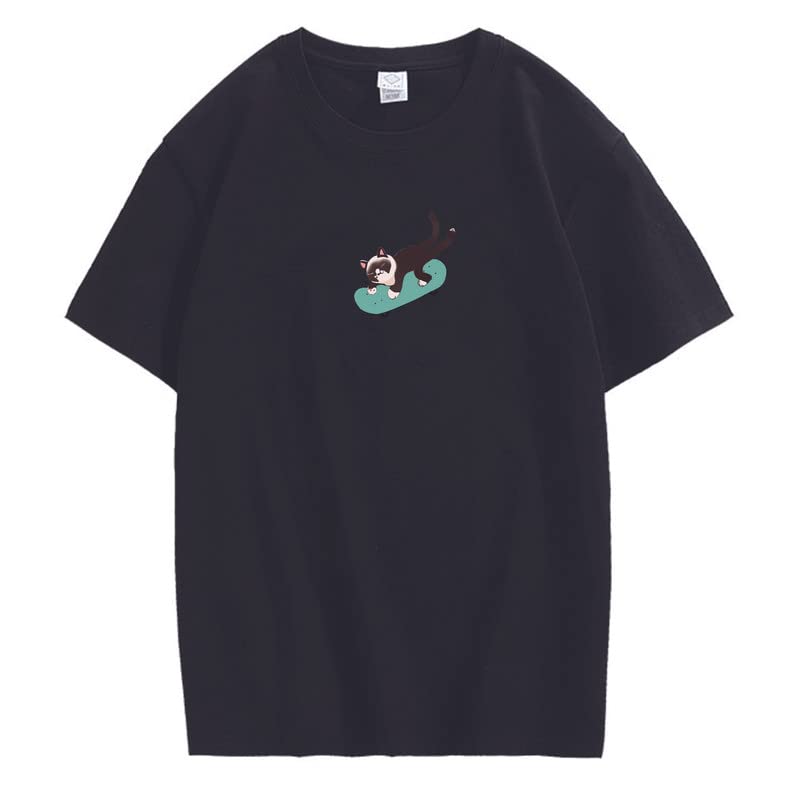 CORIRESHA Hombres Mujeres Monopatín Gato Cuello Redondo Manga Corta Suelta Tallas Grandes Camisetas