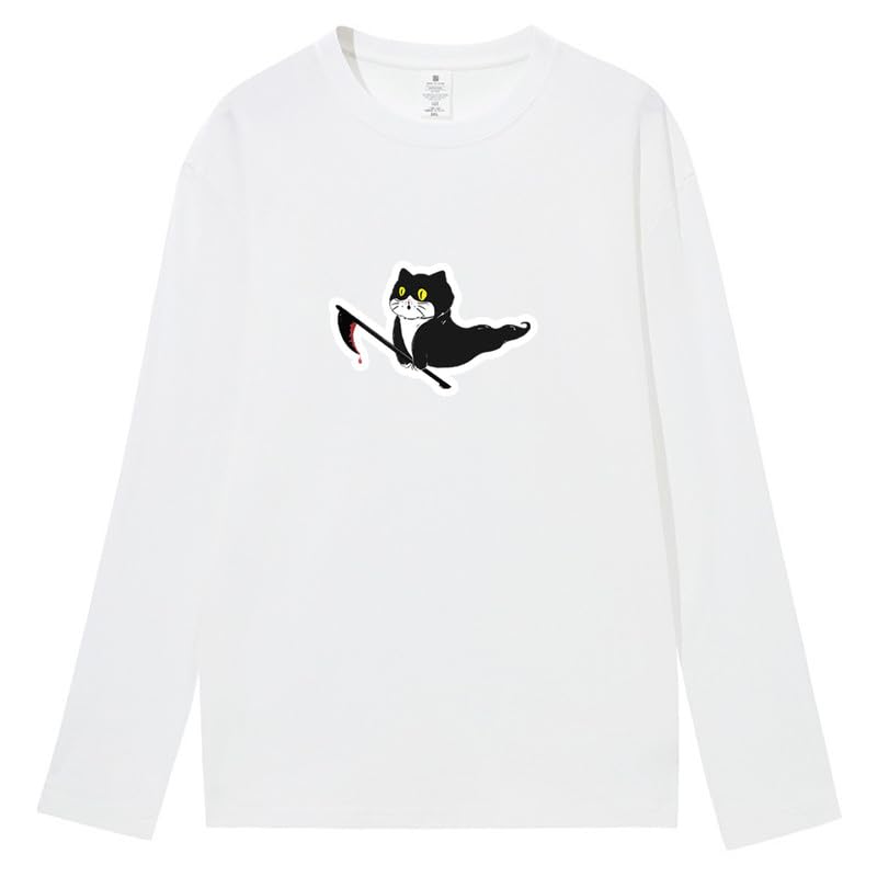CORIRESHA Teen Ghost Cat camiseta cuello redondo manga larga algodón Halloween Tops