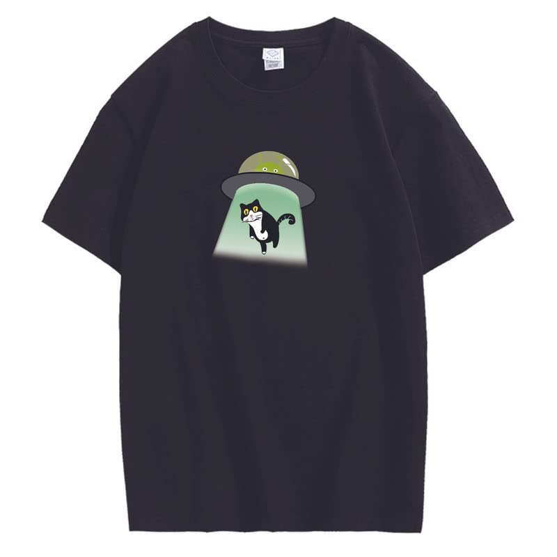 CORIRESHA Alien nave espacial abducción gato vintage unisex divertido espacio camiseta