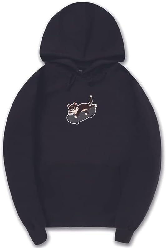 CORIRESHA Adolescente Kawaii Sudadera con capucha Skateboard Cat Casual Sudadera de algodón de manga larga