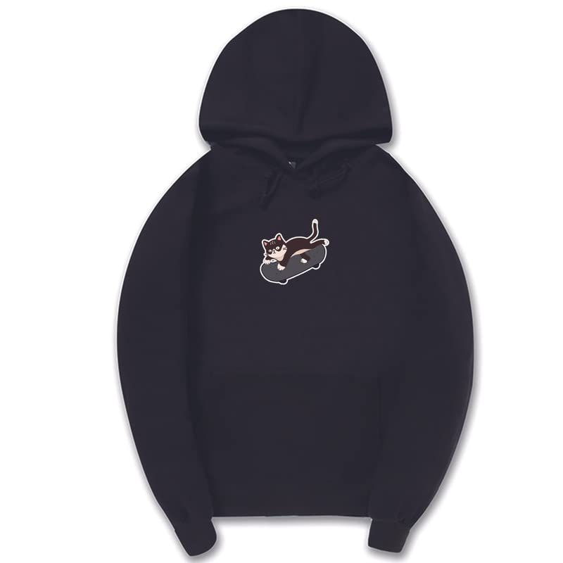CORIRESHA Adolescente Kawaii Sudadera con capucha Skateboard Cat Casual Sudadera de algodón de manga larga