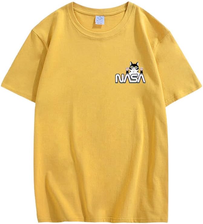 CORIRESHA Unisex NASA T-Shirt Casual Summer Crewneck Short Sleeve Cute Cat Top