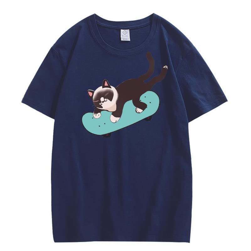 CORIRESHA Unisex Cat Lovers Casual Crewneck Short Sleeve Cozy Skateboard T-Shirt