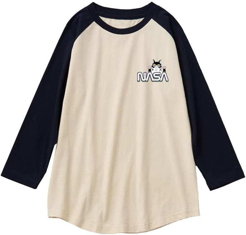 CORIRESHA Cat Lover Cute Top 3/4 Sleeves Casual Color Block Teen's NASA T-Shirt