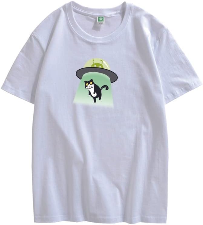 CORIRESHA Alien nave espacial abducción gato vintage unisex divertido espacio camiseta