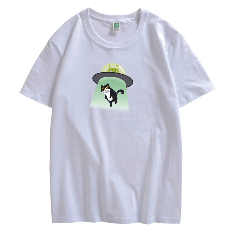 CORIRESHA Alien nave espacial abducción gato vintage unisex divertido espacio camiseta