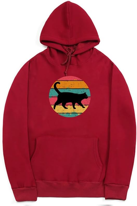 CORIRESHA Black Cat Hoodie Long Sleeve Drawstring Pocket Vintage Stripe Sweatshirt