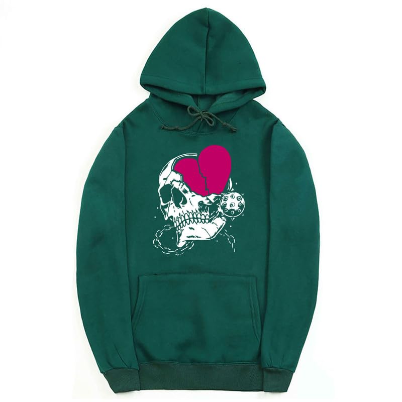CORIRESHA - Sudadera con capucha para mujer, diseño de corazón, manga larga, con cordón, informal, básica, con diseño de calavera