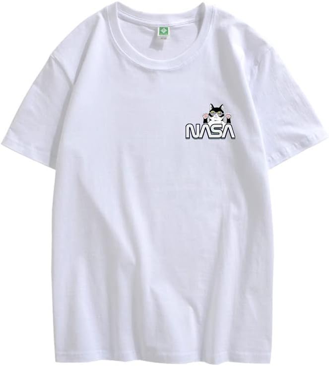 CORIRESHA Unisex NASA T-Shirt Casual Summer Crewneck Short Sleeve Cute Cat Top