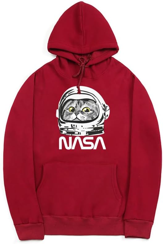 CORIRESHA Sudadera unisex con capucha de astronauta de la NASA casual de manga larga con cordón y lindo gato