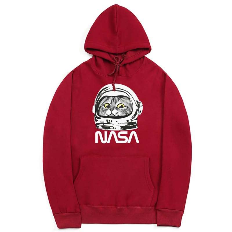 CORIRESHA Sudadera unisex con capucha de astronauta de la NASA casual de manga larga con cordón y lindo gato