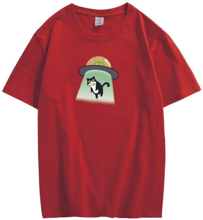 CORIRESHA Alien nave espacial abducción gato vintage unisex divertido espacio camiseta