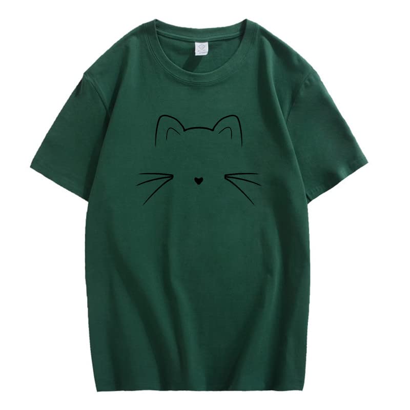 CORIRESHA Unisex Funny Cat Face Graphic T-Shirt Crew Neck Short Sleeve Summer Cute Tops