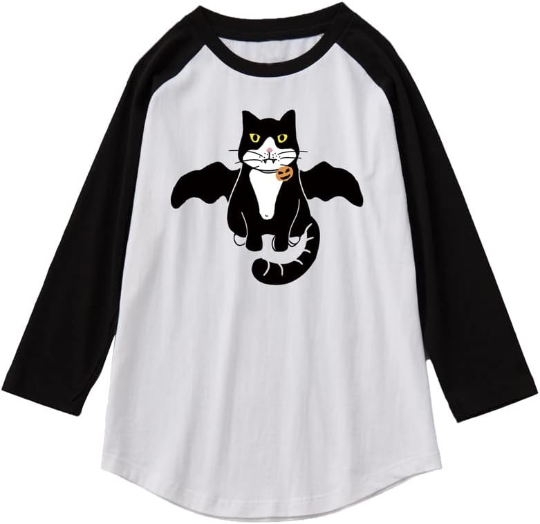 CORIRESHA Youth Cute Cat T-Shirt 3/4 Raglan Sleeves Funny Halloween Costume