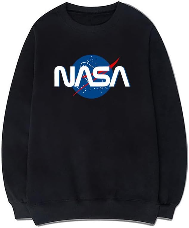 CORIRESHA Fashion NASA Logo Crewneck Long Sleeve Casual Simple Pullover Sweatshirt