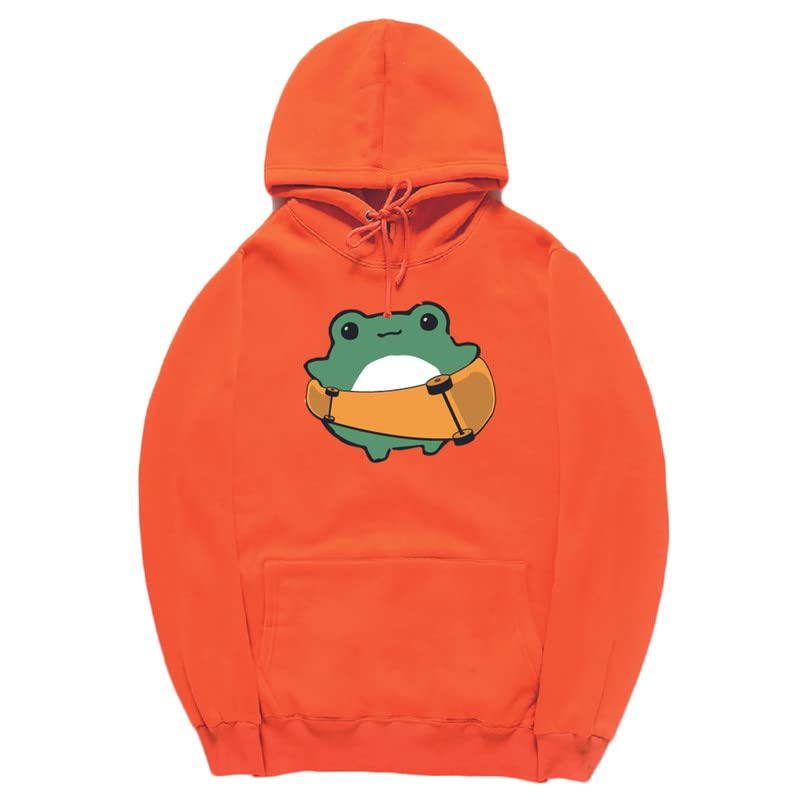 CORIRESHA Women's Cute Frog Hoodie Skateboard Soft Cozy Cotton Drawstring Sweatshirt