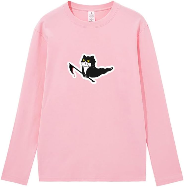 CORIRESHA Teen Ghost Cat camiseta cuello redondo manga larga algodón Halloween Tops