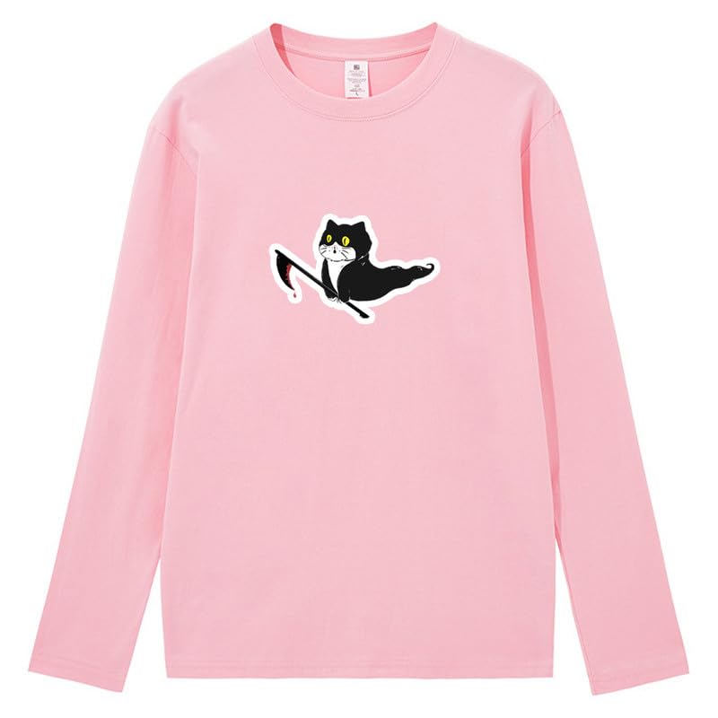 CORIRESHA Teen Ghost Cat camiseta cuello redondo manga larga algodón Halloween Tops