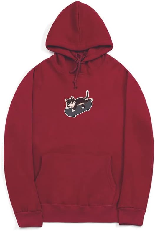 CORIRESHA Adolescente Kawaii Sudadera con capucha Skateboard Cat Casual Sudadera de algodón de manga larga