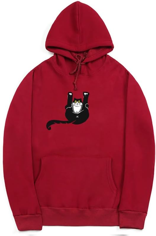 CORIRESHA Teen Funny Cat Hoodie Casual Drawstring Kangaroo Pocket Basic Cute Sweatshirt