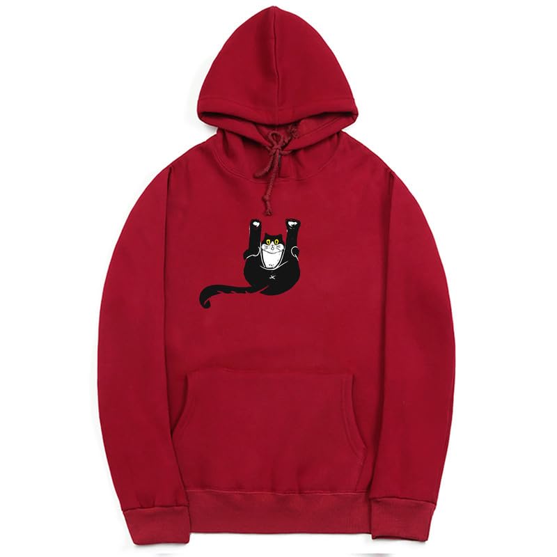 CORIRESHA Teen Funny Cat Hoodie Casual Drawstring Kangaroo Pocket Basic Cute Sweatshirt