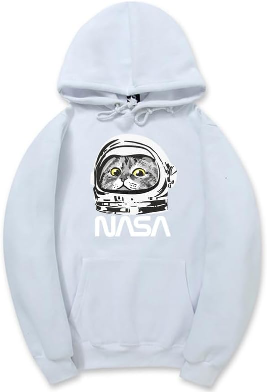 CORIRESHA Sudadera unisex con capucha de astronauta de la NASA casual de manga larga con cordón y lindo gato