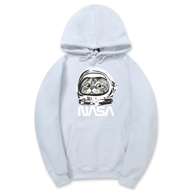 CORIRESHA Sudadera unisex con capucha de astronauta de la NASA casual de manga larga con cordón y lindo gato