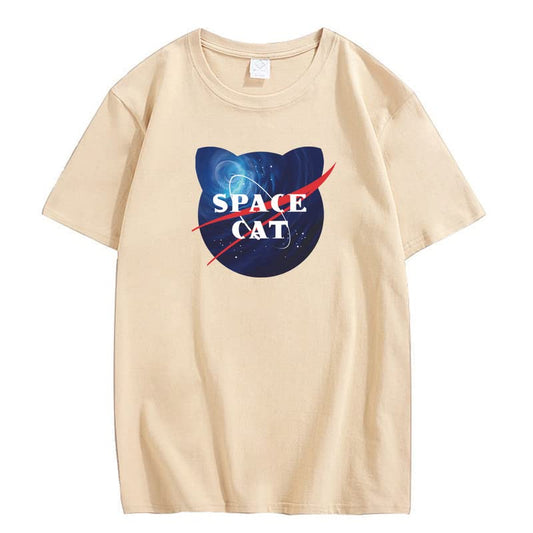 CORIRESHA Space Lover Casual Crew Neck Short Sleeve Cute Cat Plus Size Unisex T-Shirt