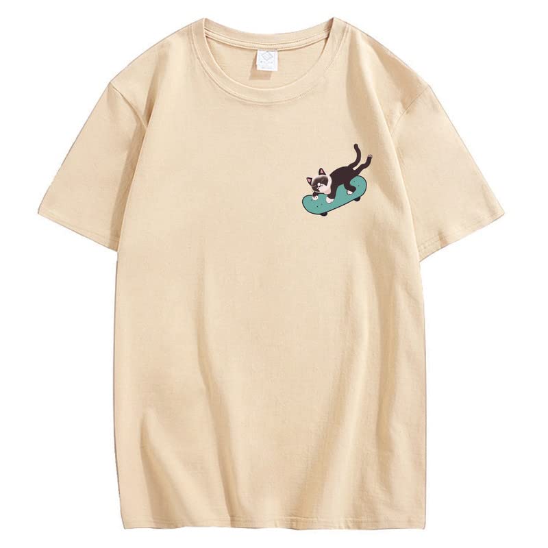 CORIRESHA Teen Kawaii Ropa Skateboard Cat Casual Cuello Redondo Camiseta de Algodón Suave