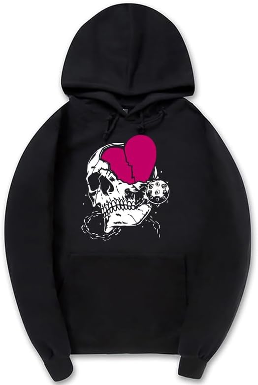 CORIRESHA - Sudadera con capucha para mujer, diseño de corazón, manga larga, con cordón, informal, básica, con diseño de calavera
