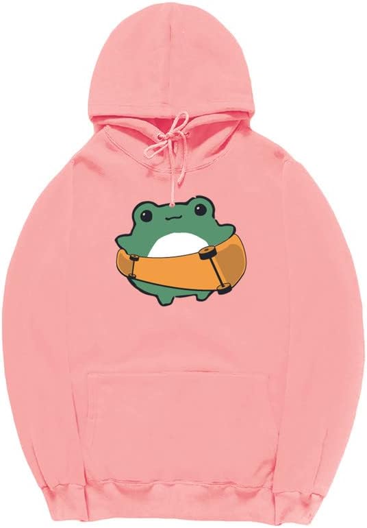 CORIRESHA Women's Cute Frog Hoodie Skateboard Soft Cozy Cotton Drawstring Sweatshirt