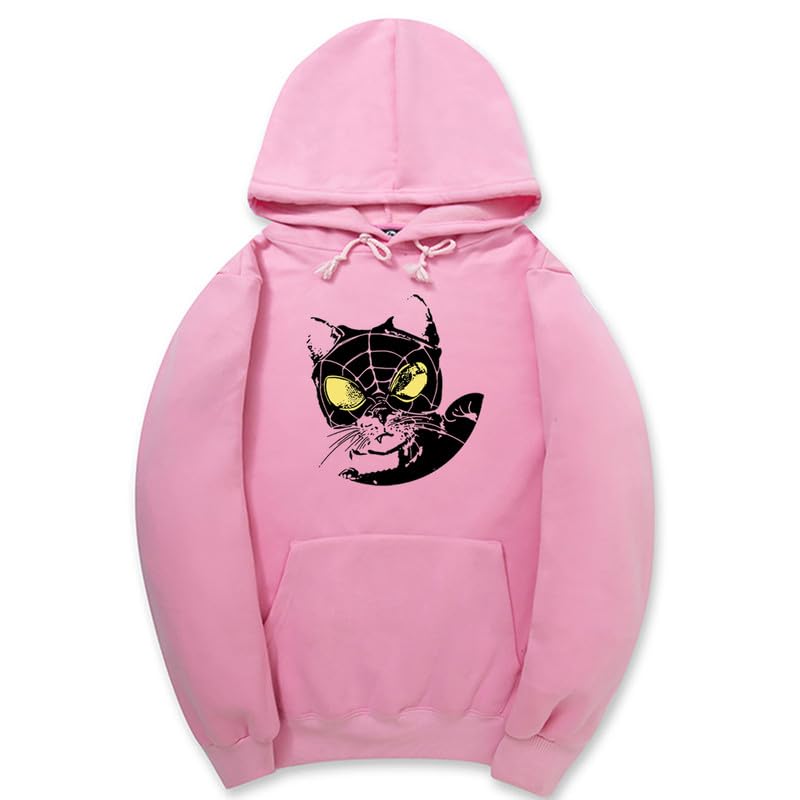 CORIRESHA Sudadera con capucha para amantes de los gatos adolescentes, manga larga, con cordón, informal, Y2K, telaraña