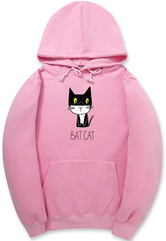 CORIRESHA Teen Funny Bat Cat Hoodie Long Sleeve Drawstring Kangaroo Pocket Cotton Sweatshirt