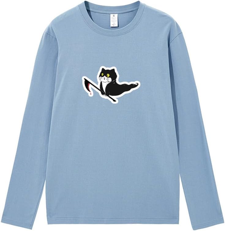 CORIRESHA Teen Ghost Cat camiseta cuello redondo manga larga algodón Halloween Tops