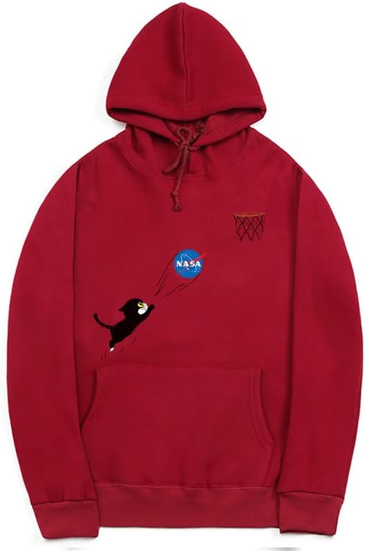 CORIRESHA Adolescente Lindo Gato Sudadera con capucha Manga Larga Cordón Algodón Casual NASA Sudadera