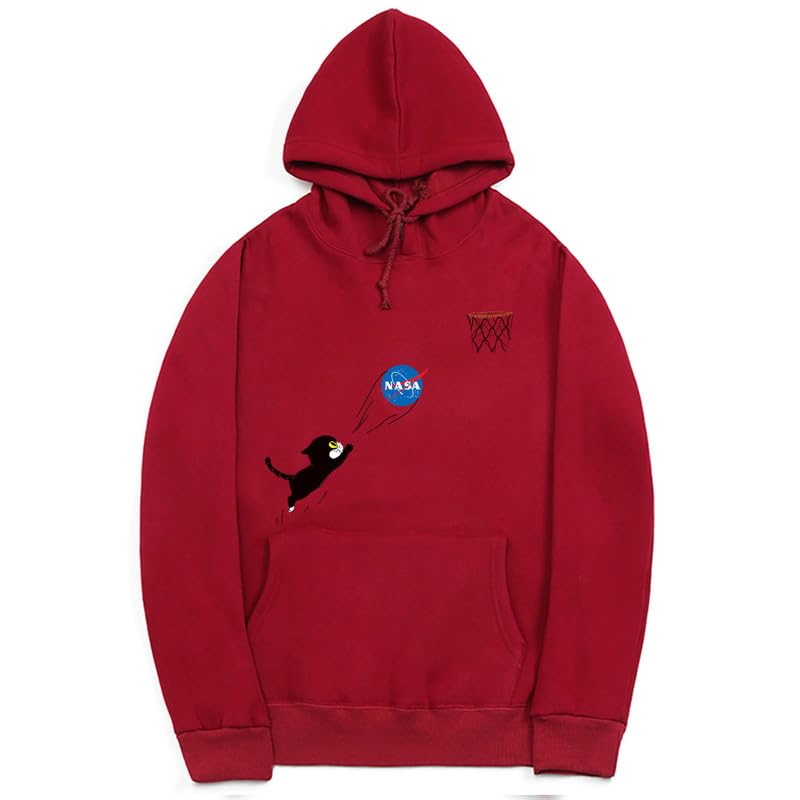 CORIRESHA Adolescente Lindo Gato Sudadera con capucha Manga Larga Cordón Algodón Casual NASA Sudadera