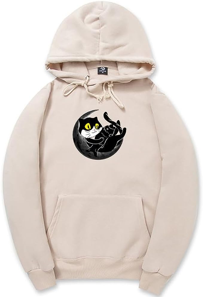 CORIRESHA Teen Funny Cat Hoodie Long Sleeve Drawstring Kangaroo Pocket Soft Cotton Sweatshirt