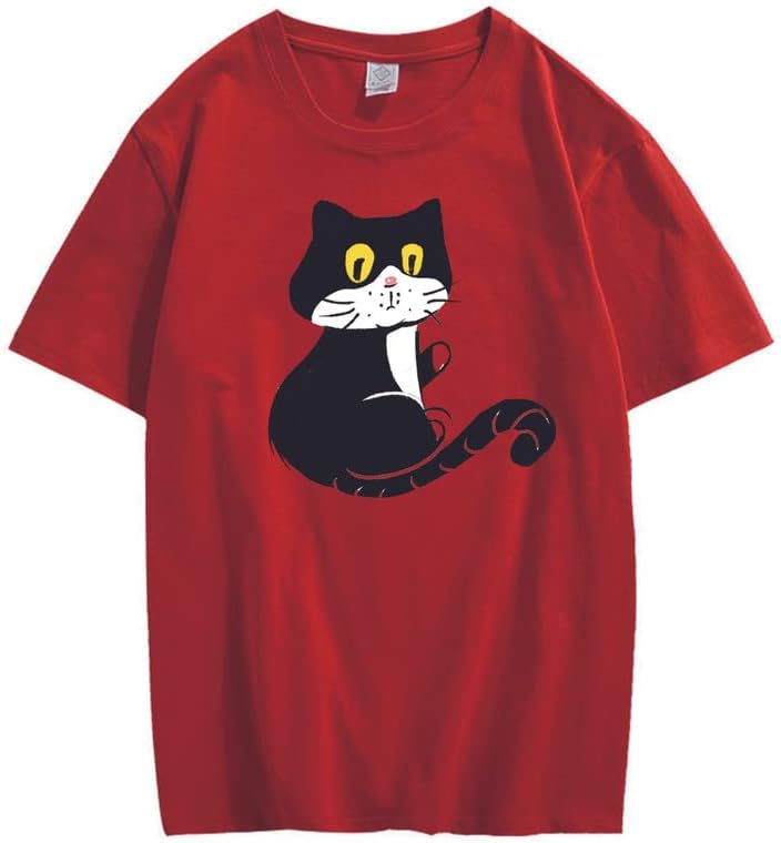 CORIRESHA Adolescente Gato Camiseta Cuello Redondo Manga Corta Suelta Suave Acogedor Lindo Tops
