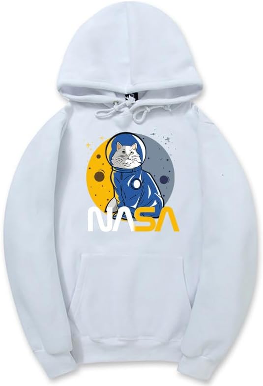 CORIRESHA Teen's Astronaut NASA Hoodie Casual Long Sleeve Drawstring Cat Sweatshirt