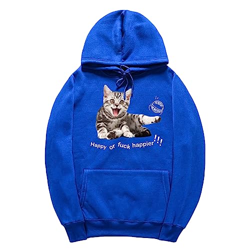 CORIRESHA Women's Happy Cat Hoodie Casual Long Sleeve Drawstring Basic Cute Sweatshirt