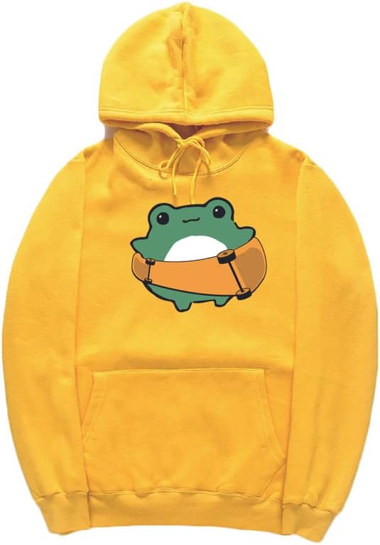 CORIRESHA Women's Cute Frog Hoodie Skateboard Soft Cozy Cotton Drawstring Sweatshirt