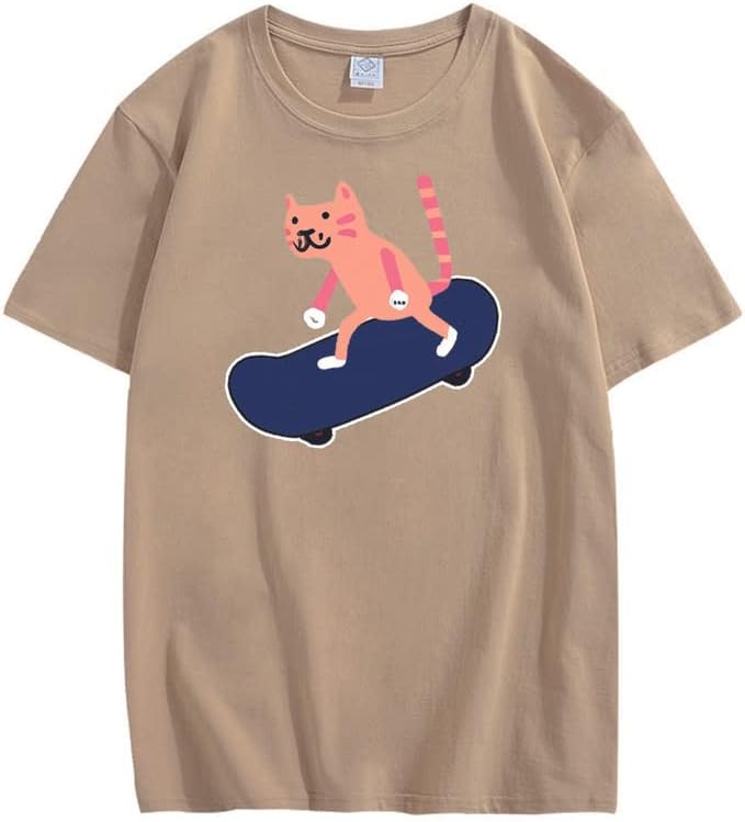 CORIRESHA Camiseta juvenil de manga corta con cuello redondo y suave y suelta para amantes de los gatos