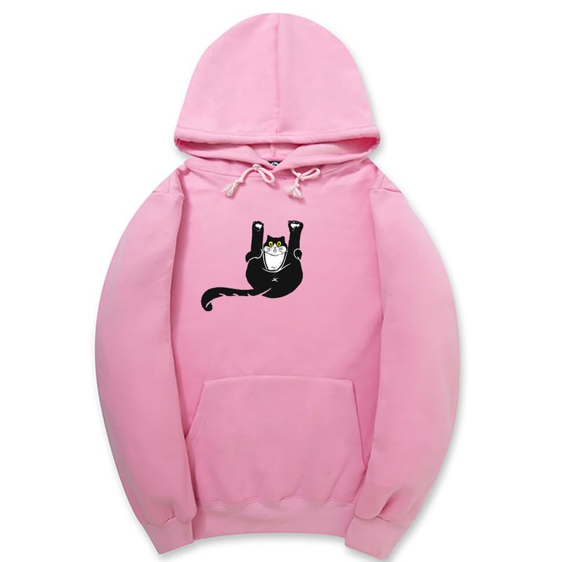 CORIRESHA Teen Funny Cat Hoodie Casual Drawstring Kangaroo Pocket Basic Cute Sweatshirt