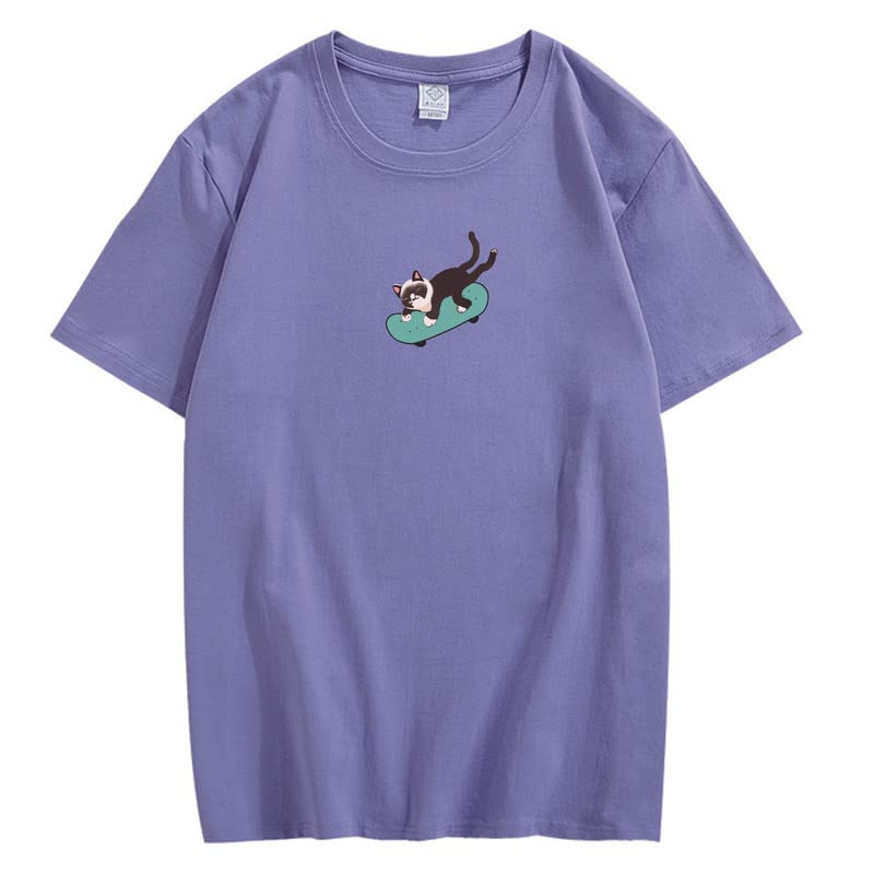 CORIRESHA Hombres Mujeres Monopatín Gato Cuello Redondo Manga Corta Suelta Tallas Grandes Camisetas
