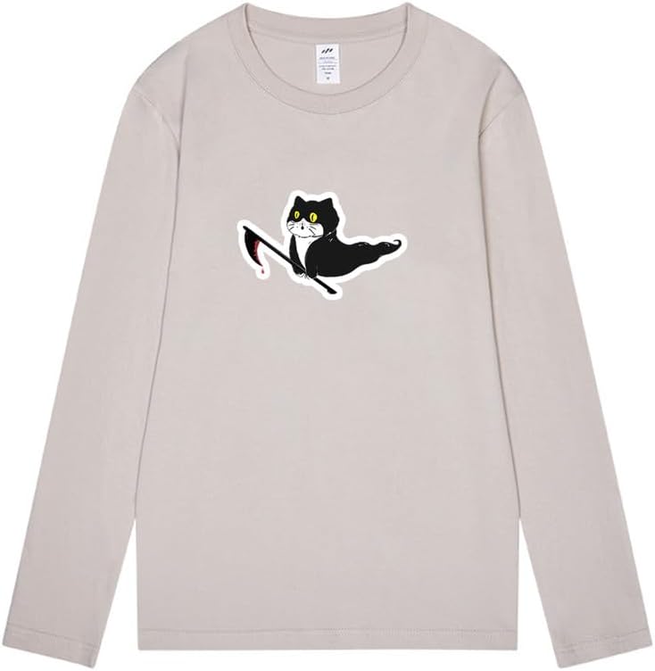 CORIRESHA Teen Ghost Cat camiseta cuello redondo manga larga algodón Halloween Tops