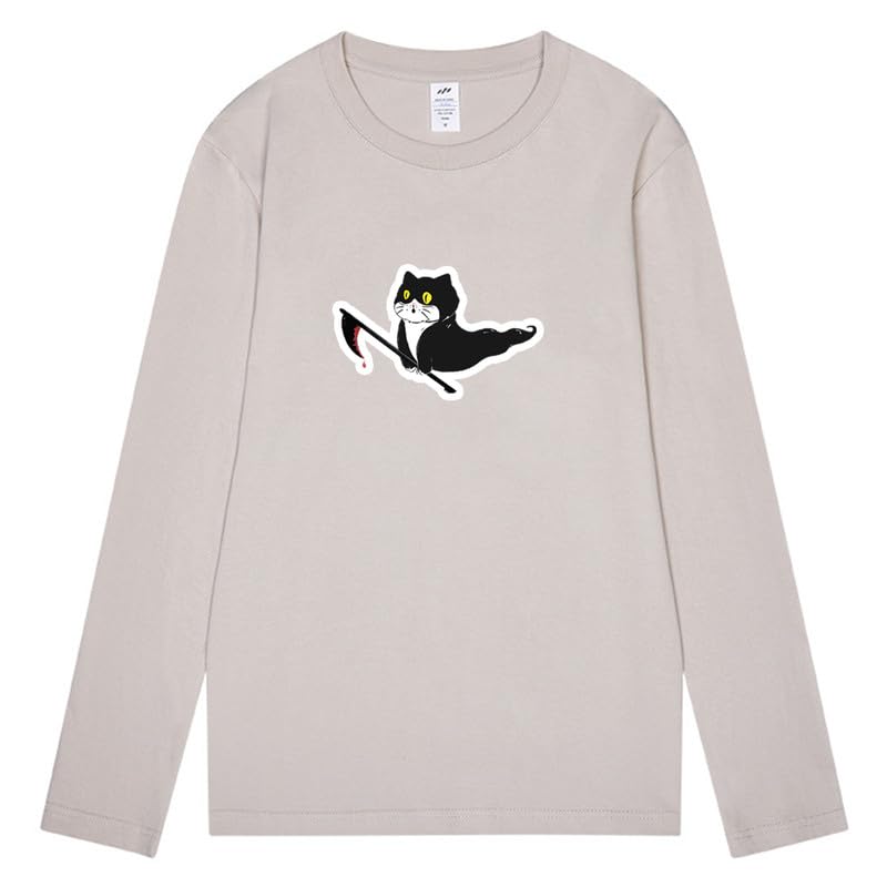 CORIRESHA Teen Ghost Cat camiseta cuello redondo manga larga algodón Halloween Tops