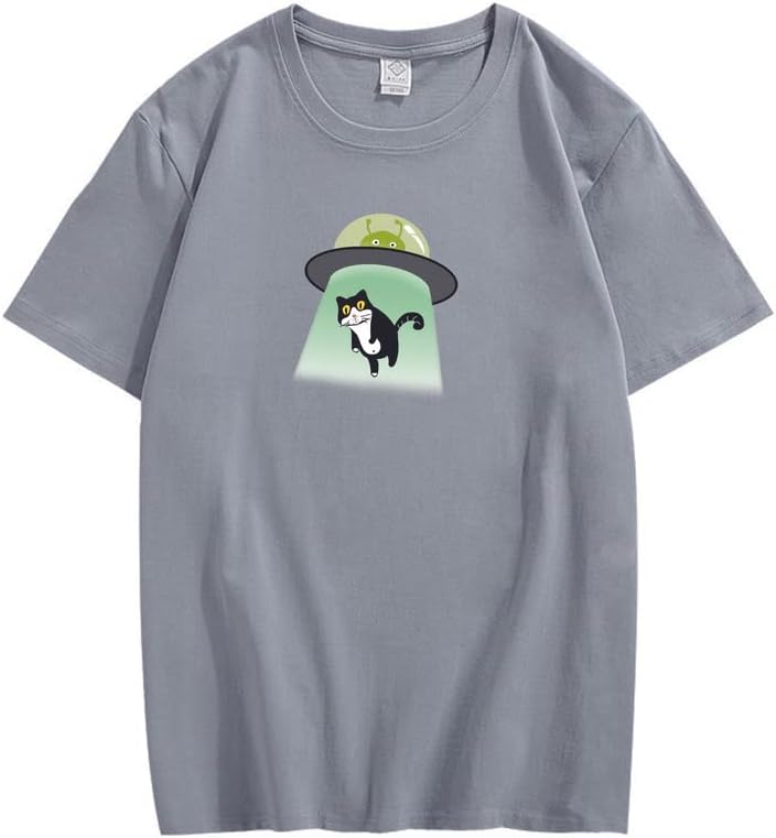 CORIRESHA Alien nave espacial abducción gato vintage unisex divertido espacio camiseta