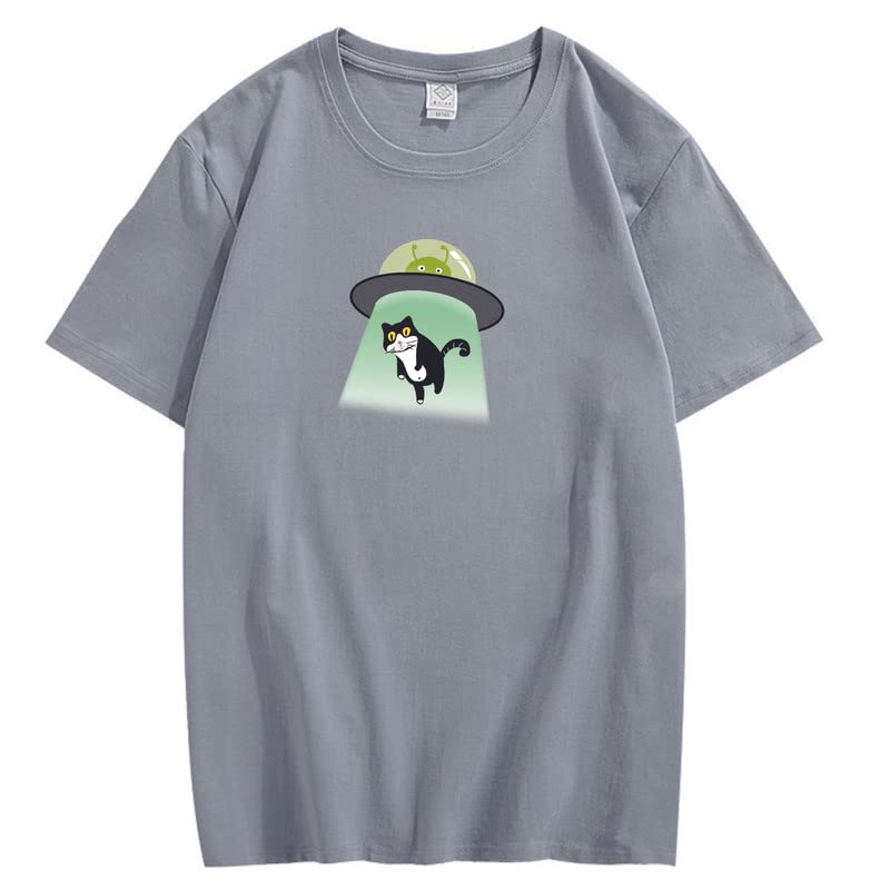 CORIRESHA Alien nave espacial abducción gato vintage unisex divertido espacio camiseta