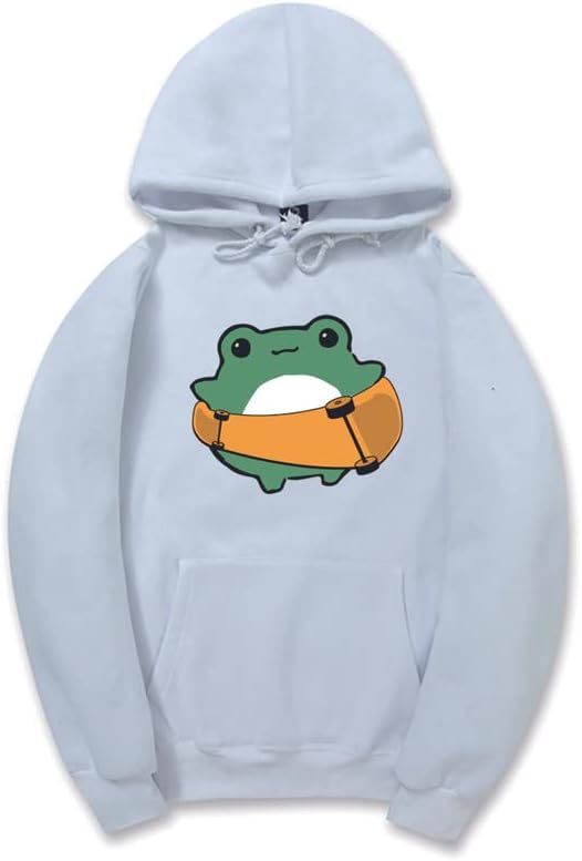 CORIRESHA Women's Cute Frog Hoodie Skateboard Soft Cozy Cotton Drawstring Sweatshirt